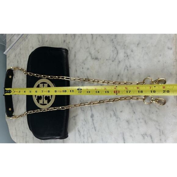 Tory Burch Reva Black Leather Purse Detachable Gold Chain Strap Crossbody Clutch - Picture 10 of 16